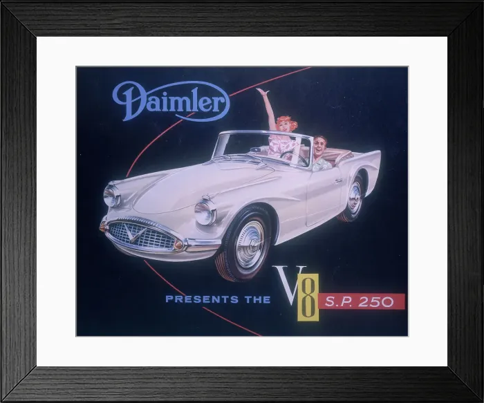 Framed Print : Poster advertising the Daimler V8 SP 250, 1959 Framed Print : Poster advertising the Daimler V8 SP 250, 1959