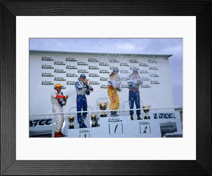 Framed Print : Alain Menu.British touring car driver celebrates victory Framed Print : Alain Menu.British touring car driver celebrates victory