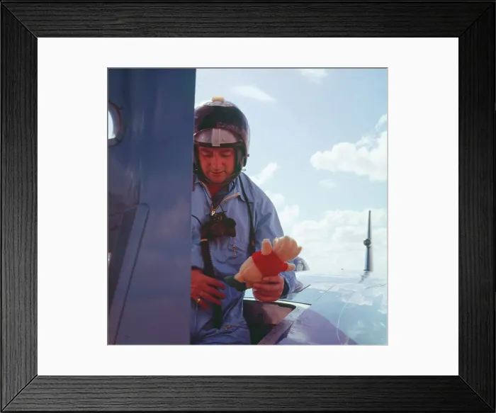 Framed Print : Donald Campbell with Mascot Mr.Woppit, 1960s Framed Print : Donald Campbell with Mascot Mr.Woppit, 1960s