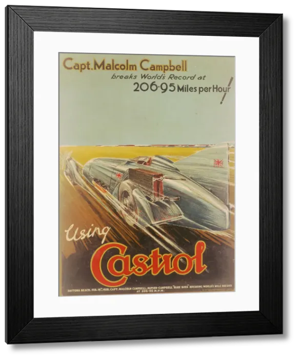 Framed Print : Poster advertising Castrol, featuring Bluebird, 1928. Artist: NF Humphries Framed Print : Poster advertising Castrol, featuring Bluebird, 1928. Artist: NF Humphries