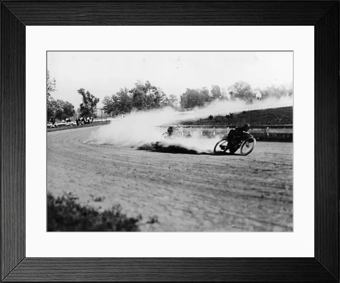 Framed Print : Dirt track motorbike racing, 1913 Framed Print : Dirt track motorbike racing, 1913