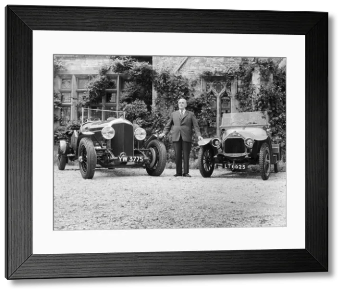 Framed Print : WO Bentley standing between two of his cars Framed Print : WO Bentley standing between two of his cars