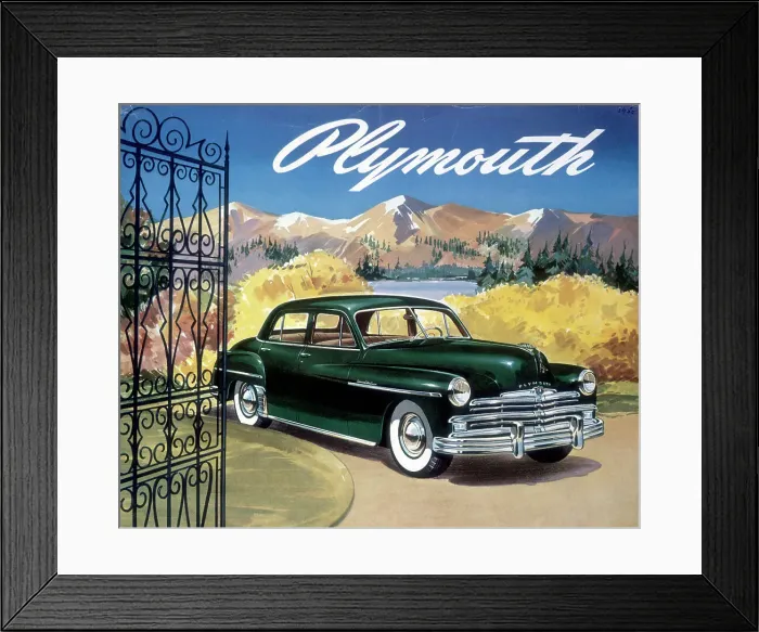 Framed Print : Poster advertising the Plymouth Special de Luxe Sedan, 1949 Framed Print : Poster advertising the Plymouth Special de Luxe Sedan, 1949