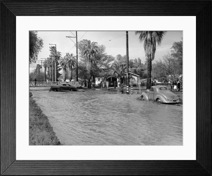 Framed Print : A Pontiac and a Willy's in a flood, USA, c1941 Framed Print : A Pontiac and a Willy's in a flood, USA, c1941