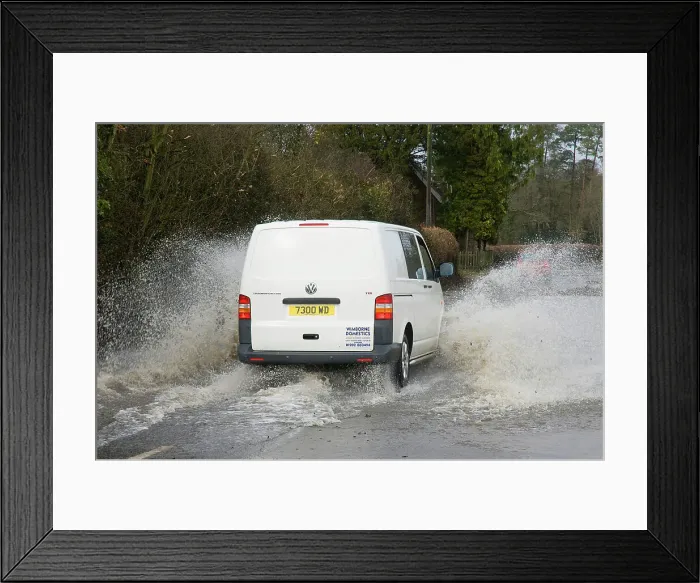 Framed Print : Van driving through Floods at Beauleu 2008 Framed Print : Van driving through Floods at Beauleu 2008