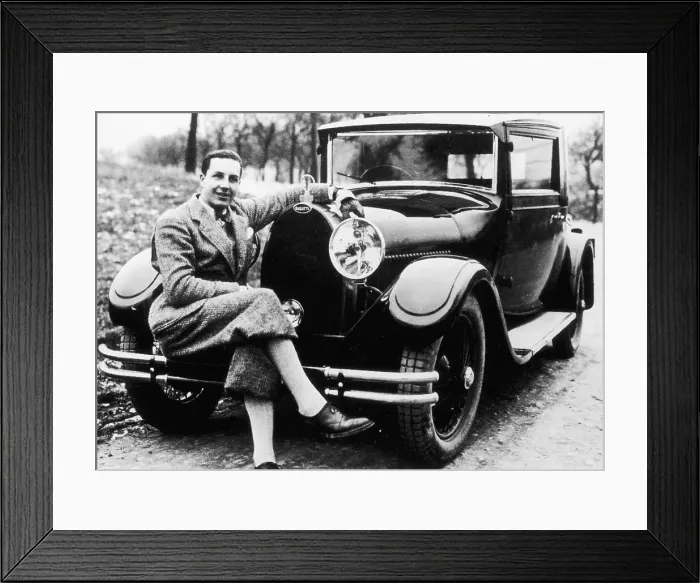 Framed Print : Jean Bugatti pictured with a Bugatti car, 1930s Framed Print : Jean Bugatti pictured with a Bugatti car, 1930s