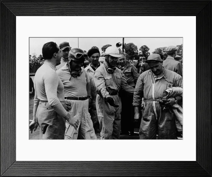 Framed Print : Alberto Ascari, Froilan Gonzalez, Guiseppe Farina (from left to right), and a mechanic Framed Print : Alberto Ascari, Froilan Gonzalez, Guiseppe Farina (from left to right), and a mechanic