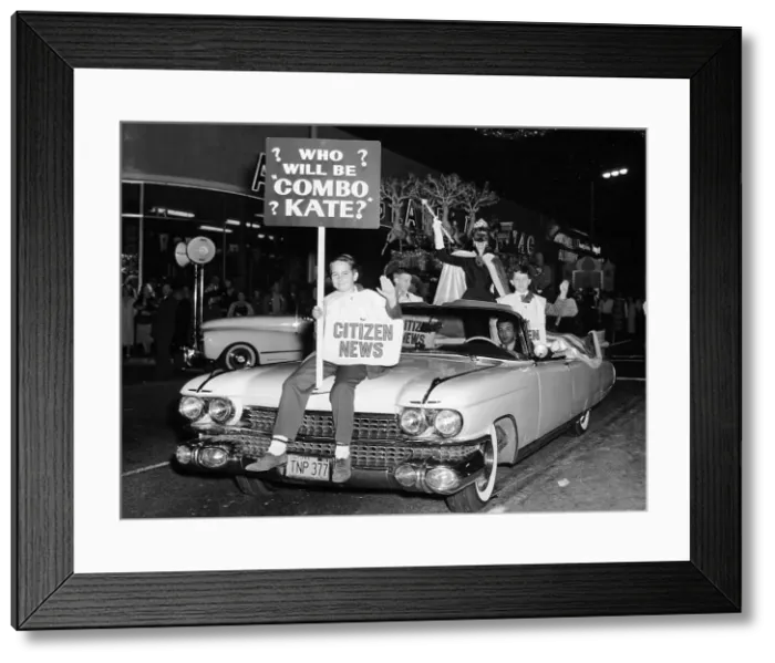Framed Print : Fancy dress parade with a 1957 Cadillac, USA, (c1957?) Framed Print : Fancy dress parade with a 1957 Cadillac, USA, (c1957?)