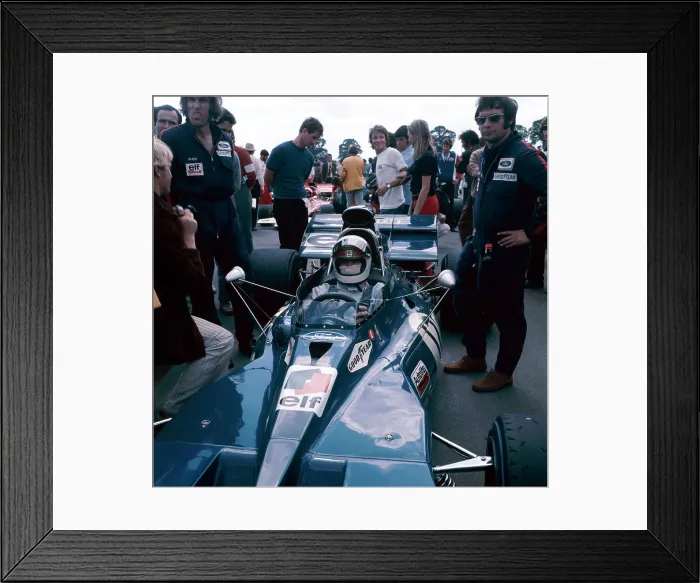 Framed Print : Jackie Stewart at the wheel of a racing car, driving for Tyrrell, c1971-c1973 Framed Print : Jackie Stewart at the wheel of a racing car, driving for Tyrrell, c1971-c1973