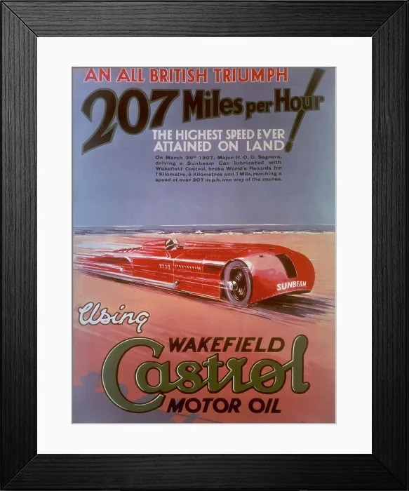 Framed Print : Poster advertising Castrol, featuring a Sunbeam car, (c1927?) Framed Print : Poster advertising Castrol, featuring a Sunbeam car, (c1927?)