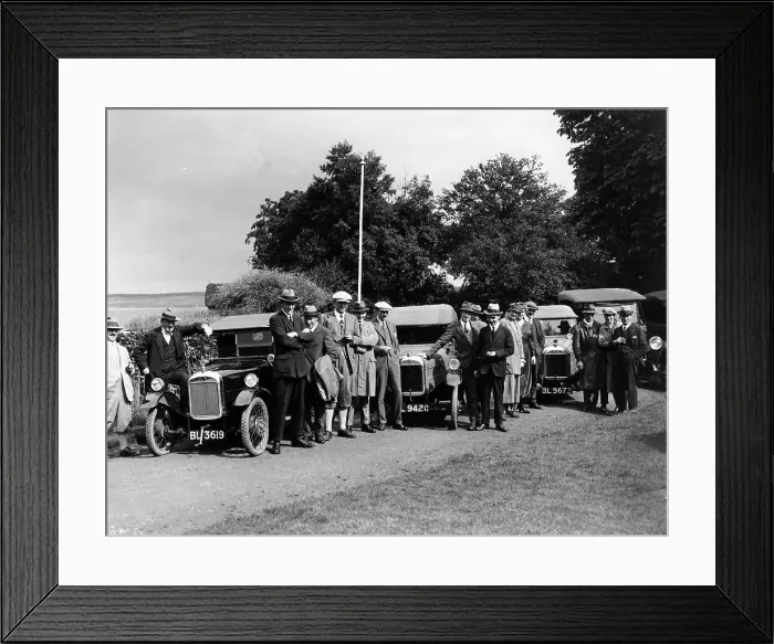 Framed Print : Group of people and cars on a country road, (c1930s?) Framed Print : Group of people and cars on a country road, (c1930s?)