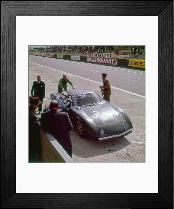 Framed Print : Jackie Stewart getting into a Rover BRM turbine, Le Mans, France, 1965 Framed Print : Jackie Stewart getting into a Rover BRM turbine, Le Mans, France, 1965