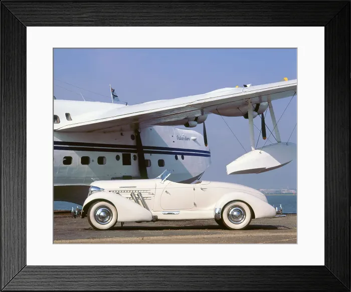 Framed Print : 1935 Auburn 851 speedster with Sunderland flying boat Framed Print : 1935 Auburn 851 speedster with Sunderland flying boat