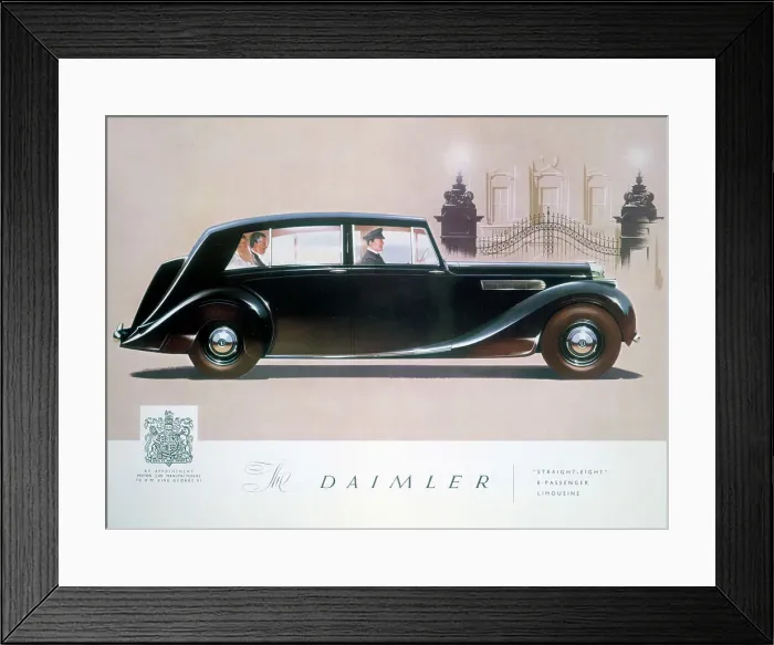 Framed Print : Poster advertising the Daimler Straight 8 limousine, 1947 Framed Print : Poster advertising the Daimler Straight 8 limousine, 1947