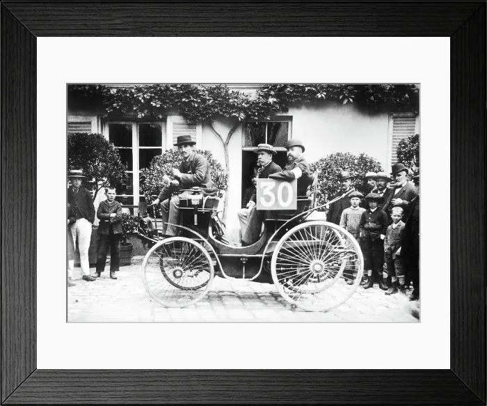 Framed Print : 1894 Paris to Rouen race.Marchand in Peugeot Framed Print : 1894 Paris to Rouen race.Marchand in Peugeot