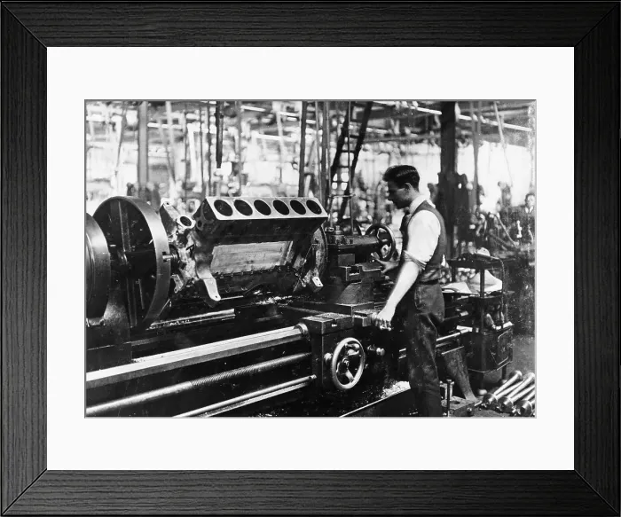 Framed Print : A man operating a jig at the Napier works, July 1920 Framed Print : A man operating a jig at the Napier works, July 1920