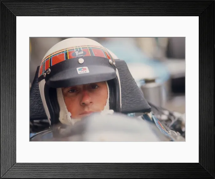 Framed Print : Jackie Stewart at the wheel of a racing car Framed Print : Jackie Stewart at the wheel of a racing car