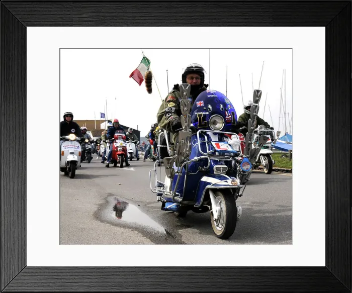 Framed Print : Group of Mods on their Scooters at Mudeford 2008 Framed Print : Group of Mods on their Scooters at Mudeford 2008