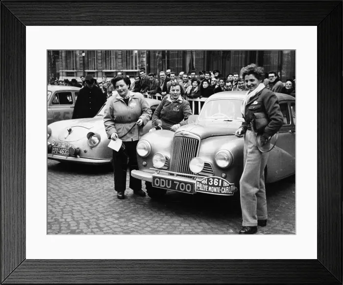 Framed Print : Three women with a Sunbeam Talbot, Monte Carlo Rally, 18th January 1954 Framed Print : Three women with a Sunbeam Talbot, Monte Carlo Rally, 18th January 1954