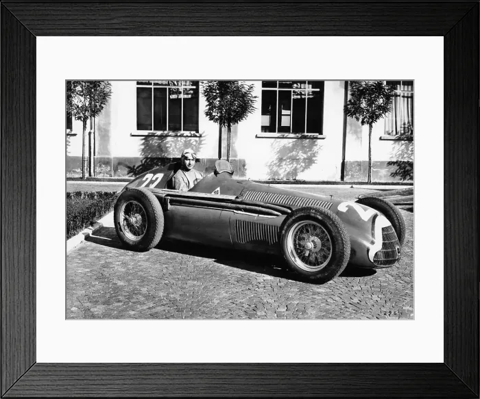 Framed Print : Fangio in Alfa Romeo, prior to the San Remo Grand Prix, Italy, 1950 Framed Print : Fangio in Alfa Romeo, prior to the San Remo Grand Prix, Italy, 1950