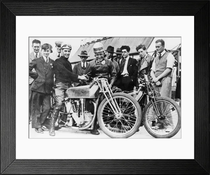 Framed Print : Bill Lacey and Tommy Atkins with a Norton bike, 1931 Framed Print : Bill Lacey and Tommy Atkins with a Norton bike, 1931