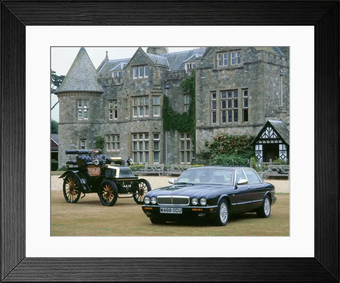Framed Print : 1995 Daimler Double six with 1899 Daimler outside Palace House Framed Print : 1995 Daimler Double six with 1899 Daimler outside Palace House