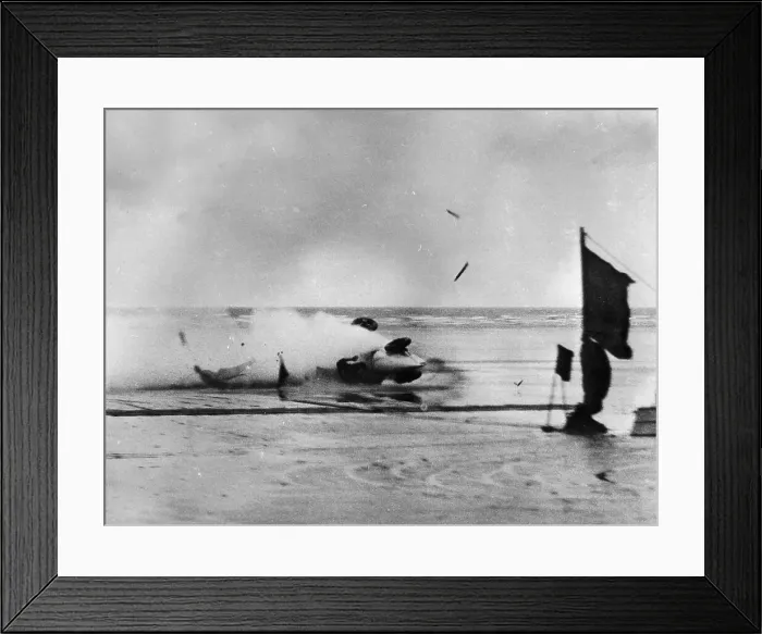 Framed Print : Giulio Foresti's crash at Pendine Sands, Wales, 1927 Framed Print : Giulio Foresti's crash at Pendine Sands, Wales, 1927