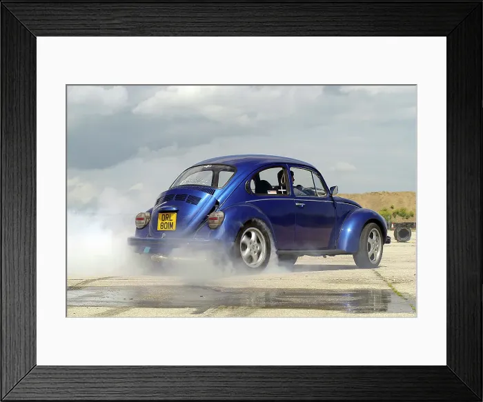 Framed Print : VW Beetle Burning out Framed Print : VW Beetle Burning out