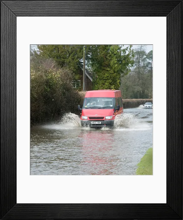Framed Print : Van driving through Floods at Beauleu 2008 Framed Print : Van driving through Floods at Beauleu 2008