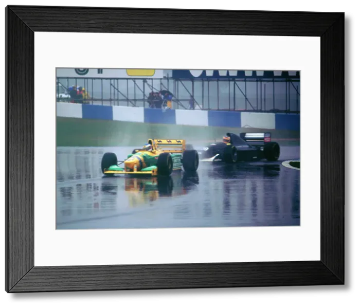 Framed Print : Benetton B193A Michael Schumacher and K.Wendlinger in Sauber Ilmor 1993 Euro GP at Donington Framed Print : Benetton B193A Michael Schumacher and K.Wendlinger in Sauber Ilmor 1993 Euro GP at Donington