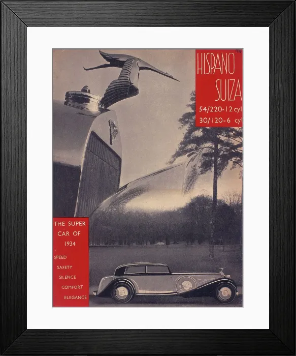Framed Print : Poster advertising Hispano-Suiza cars, 1934 Framed Print : Poster advertising Hispano-Suiza cars, 1934