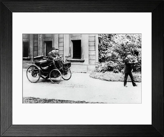Framed Print : Peugeot 1896 with C.R. Rolls driving and Red flag in front Framed Print : Peugeot 1896 with C.R. Rolls driving and Red flag in front