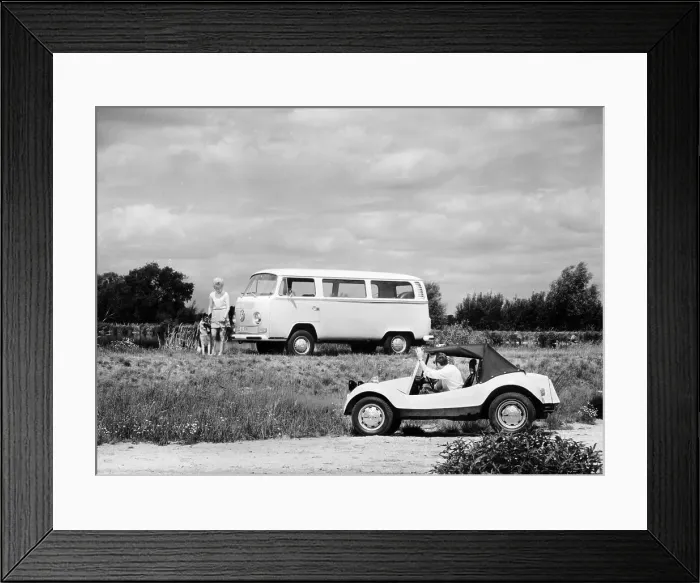 Framed Print : 1971 VW camper van and Beach Buggy, (c1971?) Framed Print : 1971 VW camper van and Beach Buggy, (c1971?)