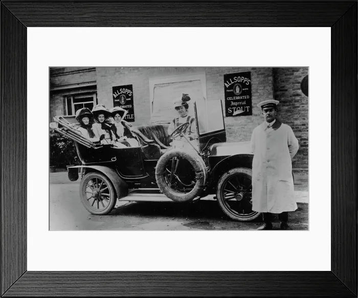 Framed Print : A group of ladies in a car, with their uniformed chauffeur, 1910 Framed Print : A group of ladies in a car, with their uniformed chauffeur, 1910