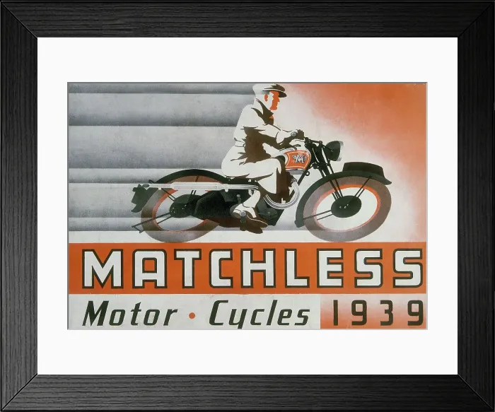 Framed Print : Poster advertising Matchless motor bikes, 1939 Framed Print : Poster advertising Matchless motor bikes, 1939