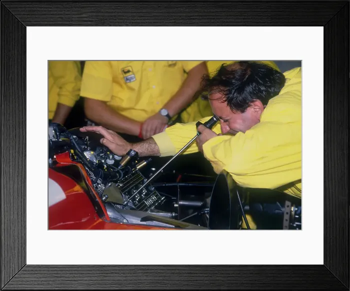 Framed Print : Mechanic at work in the Ferrari pits, 1988 Framed Print : Mechanic at work in the Ferrari pits, 1988