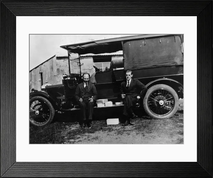 Framed Print : Two men with a Daimler shooting brake, 1914 Framed Print : Two men with a Daimler shooting brake, 1914