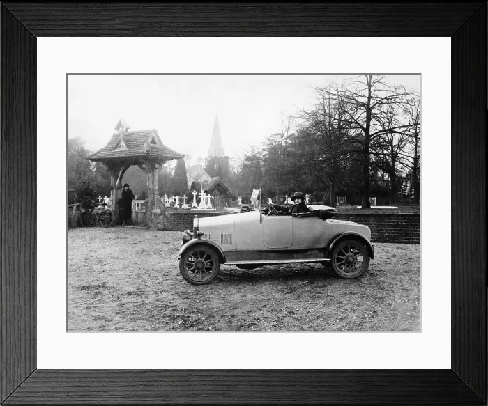Framed Print : 1922 11.9 hp Calcott outside a church, (c1922?) Framed Print : 1922 11.9 hp Calcott outside a church, (c1922?)