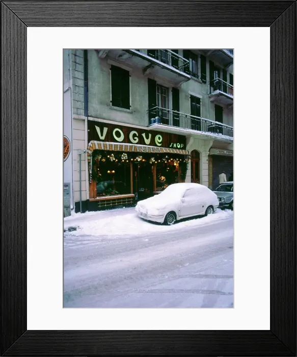 Framed Print : Car covered in snow in French street Framed Print : Car covered in snow in French street
