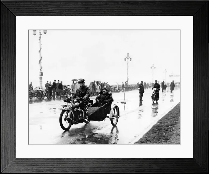 Framed Print : A Bat motorbike and sidecar taking part in the Pioneer Run, Brighton, 1913 Framed Print : A Bat motorbike and sidecar taking part in the Pioneer Run, Brighton, 1913