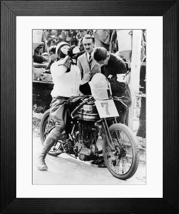 Framed Print : Van Horne taking a drink whilst on his Norton bike Framed Print : Van Horne taking a drink whilst on his Norton bike