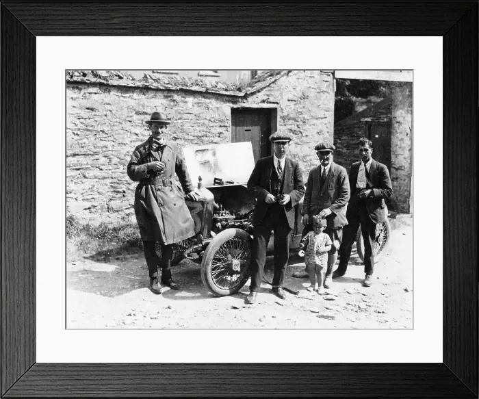 Framed Print : Bedford standing at the front of a car, with onlookers Framed Print : Bedford standing at the front of a car, with onlookers