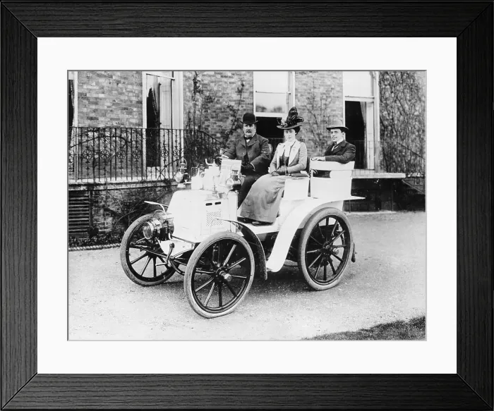 Framed Print : Frank Butler and daughter on a 6hp Panhard, 1900 Framed Print : Frank Butler and daughter on a 6hp Panhard, 1900