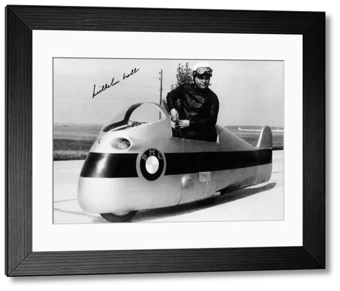 Framed Print : Wilhelm Noll on a 500cc BMW motorcycle, 1955 Framed Print : Wilhelm Noll on a 500cc BMW motorcycle, 1955