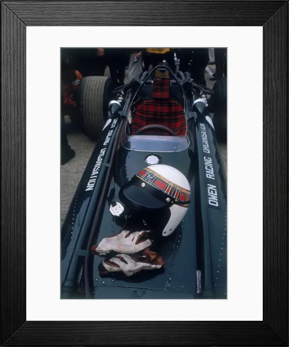 Framed Print : Jackie Stewart's racing helmet and gloves, British Grand Prix, 1967 Framed Print : Jackie Stewart's racing helmet and gloves, British Grand Prix, 1967