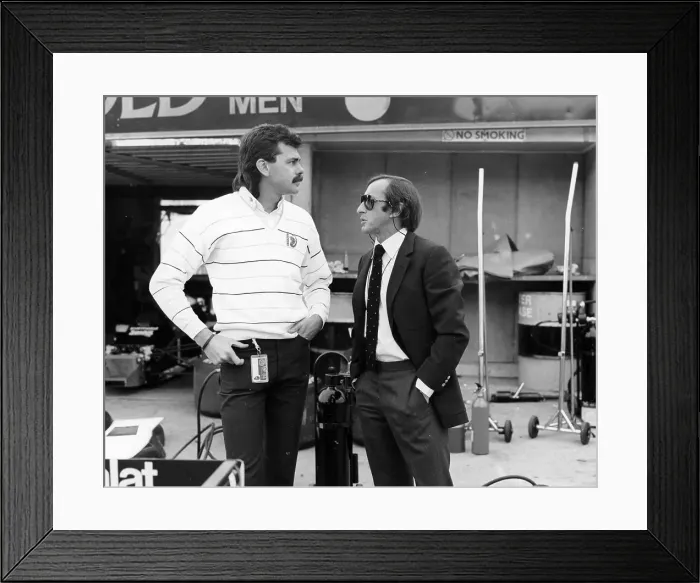 Framed Print : Gordon Murray (on the left) with Jackie Stewart, July 1984 Framed Print : Gordon Murray (on the left) with Jackie Stewart, July 1984