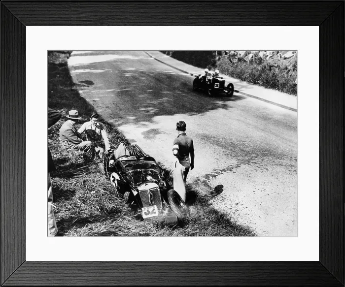 Framed Print : The wreckage of Goldie Gardner's MG J4, Tourist Trophy, Ards-Belfast, 1932 Framed Print : The wreckage of Goldie Gardner's MG J4, Tourist Trophy, Ards-Belfast, 1932