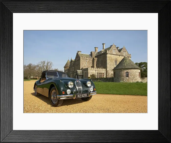 Framed Print : 1954 Jaguar XK140 outside Palace House, Beaulieu Framed Print : 1954 Jaguar XK140 outside Palace House, Beaulieu