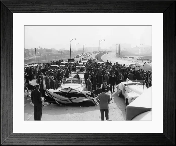 Framed Print : Freeway opening, possibly the Ventura Freeway in Los Angeles, California, USA, late 1940s Framed Print : Freeway opening, possibly the Ventura Freeway in Los Angeles, California, USA, late 1940s
