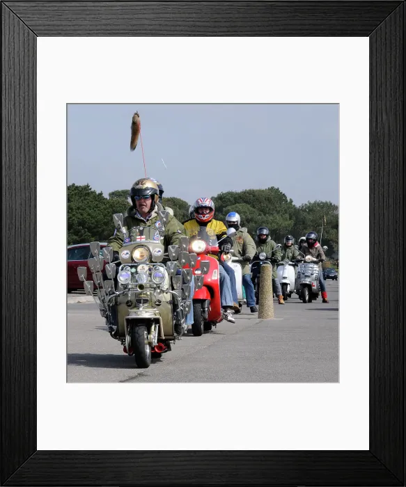 Framed Print : Group of Mods on their Scooters at Mudeford 2008 Framed Print : Group of Mods on their Scooters at Mudeford 2008